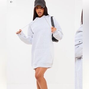 NWT Pretty Little Thing Grey Textured Marl Hooded Sweater Jumper Dress us size 8